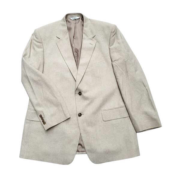 Versini Tan 100% Silk Blazer Jacket Sport Coat Cream Beige Tan 2 Button Sz 44R - Picture 1 of 16